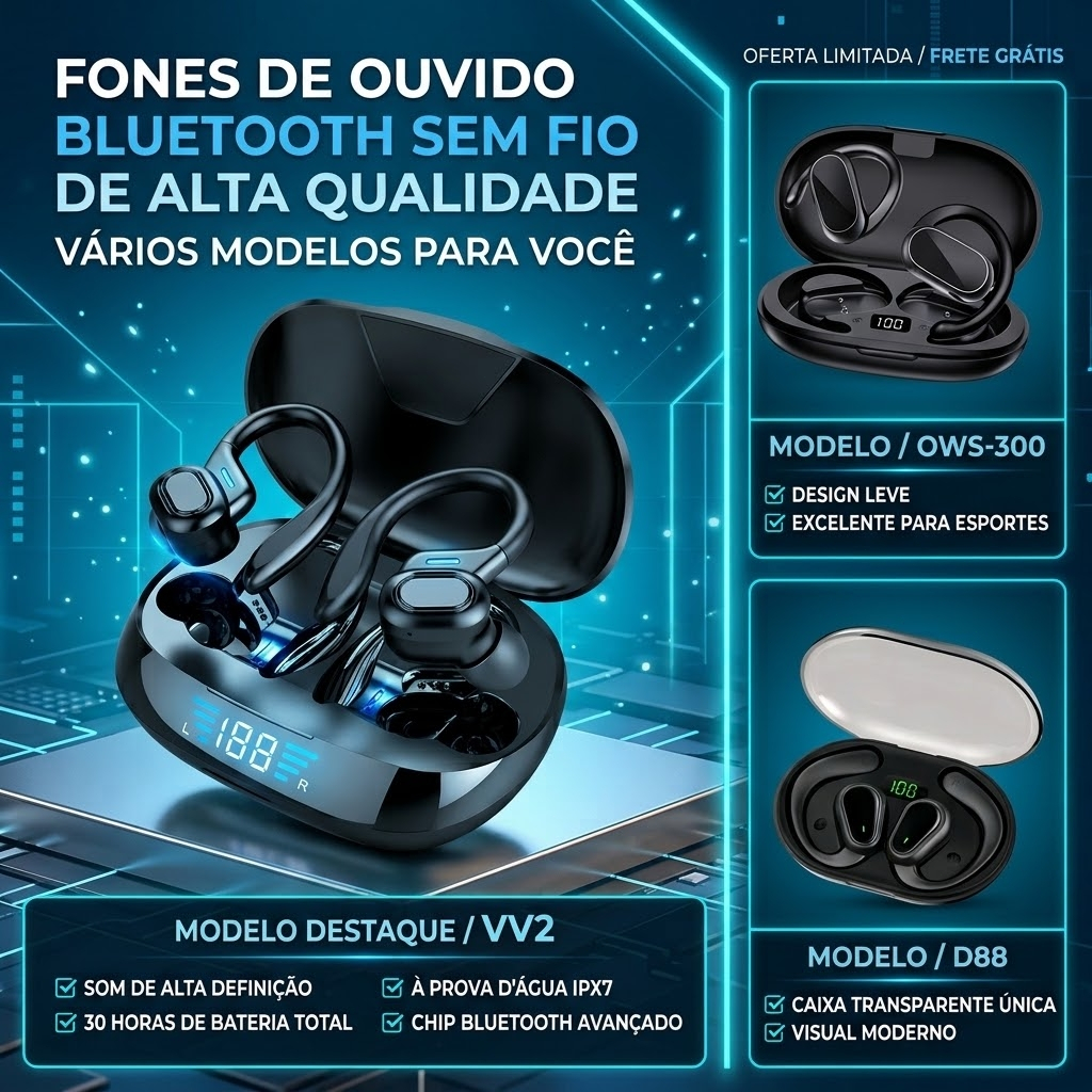 Fone bluetooth barato Fones de ouvido sem fio Bluetooth com clipe para cancelamento de ruído e ganchos de orelha