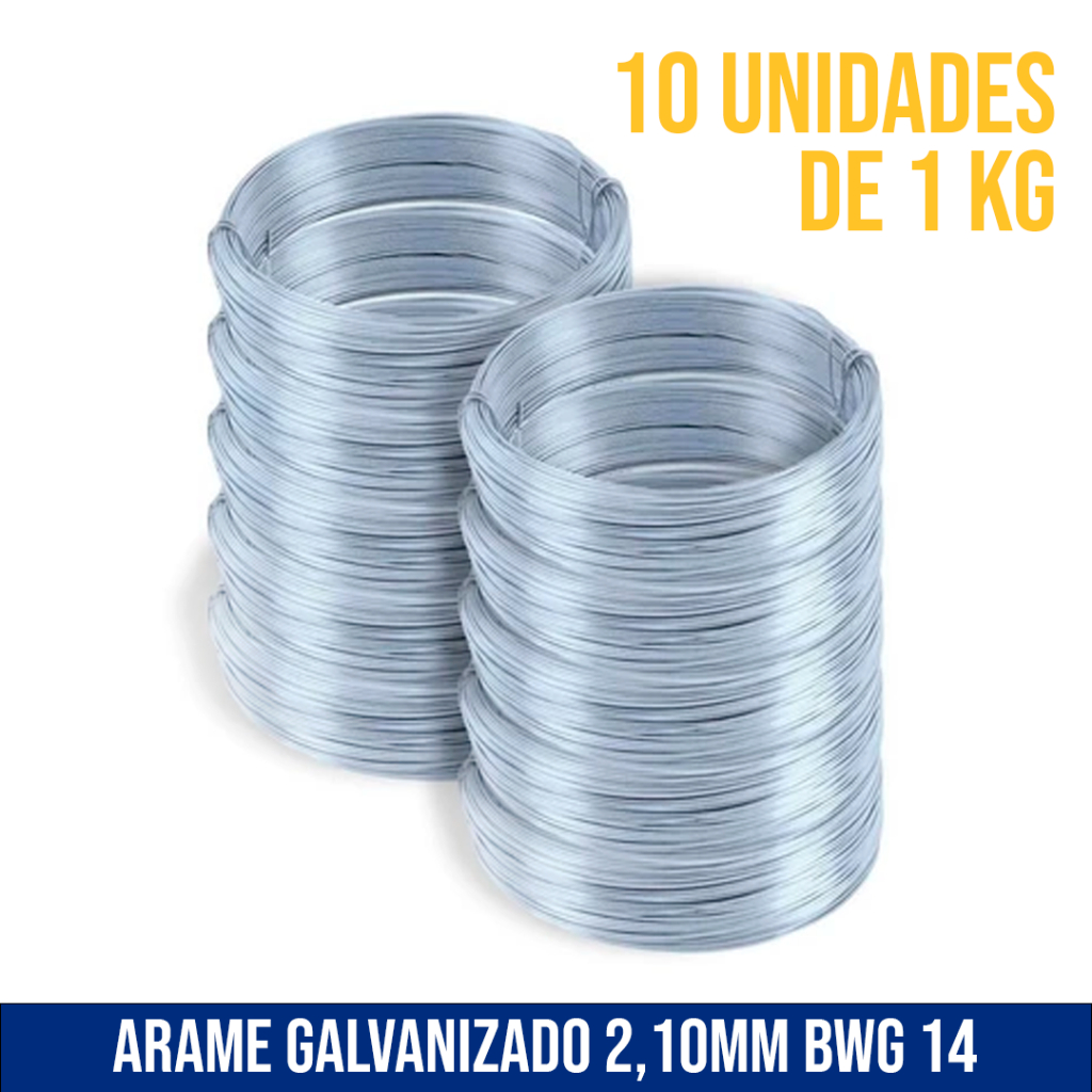 Arame Galvanizado BWG 14 Gerdau 2,10mm Kit 10 unidades de 1kg Uso em Telas Pomar Varal Construção