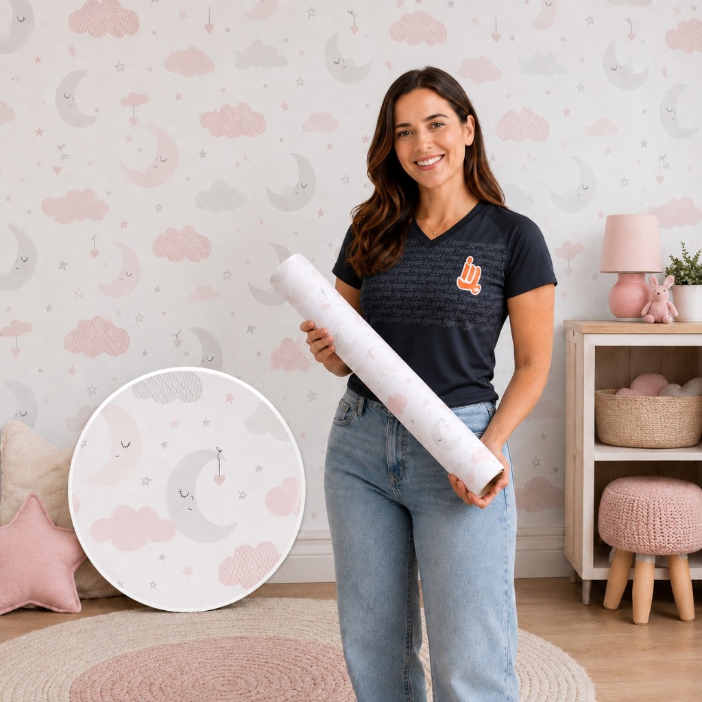 Papel de parede Baby Nuvens com Lua Decoração Quarto 50x50