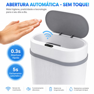 Lixeira Automática 12 Litros Com Sensor Infravermelho Tampa Para Cozinha Banheiro Escritório Quarto