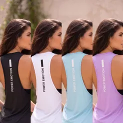 Kit 4 Camisetas Feminina Cavada Power Fitness Academia PR/BR/LILÁS/ÁGUA
