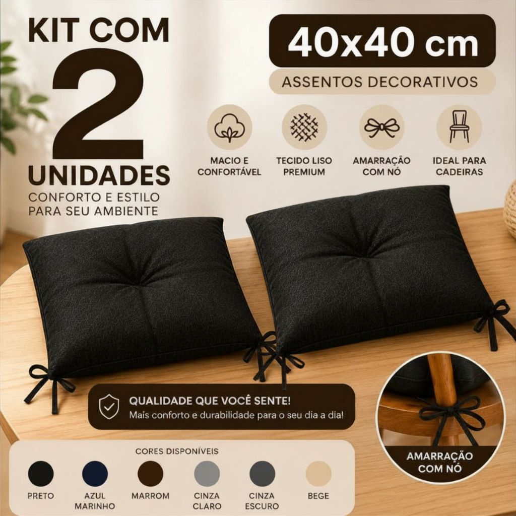 Jogo com 2 assentos de cadeira Decorativa Almofadas Futon 40x40cm