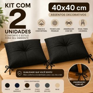 Jogo com 2 assentos de cadeira Decorativa Almofadas Futon 40x40cm