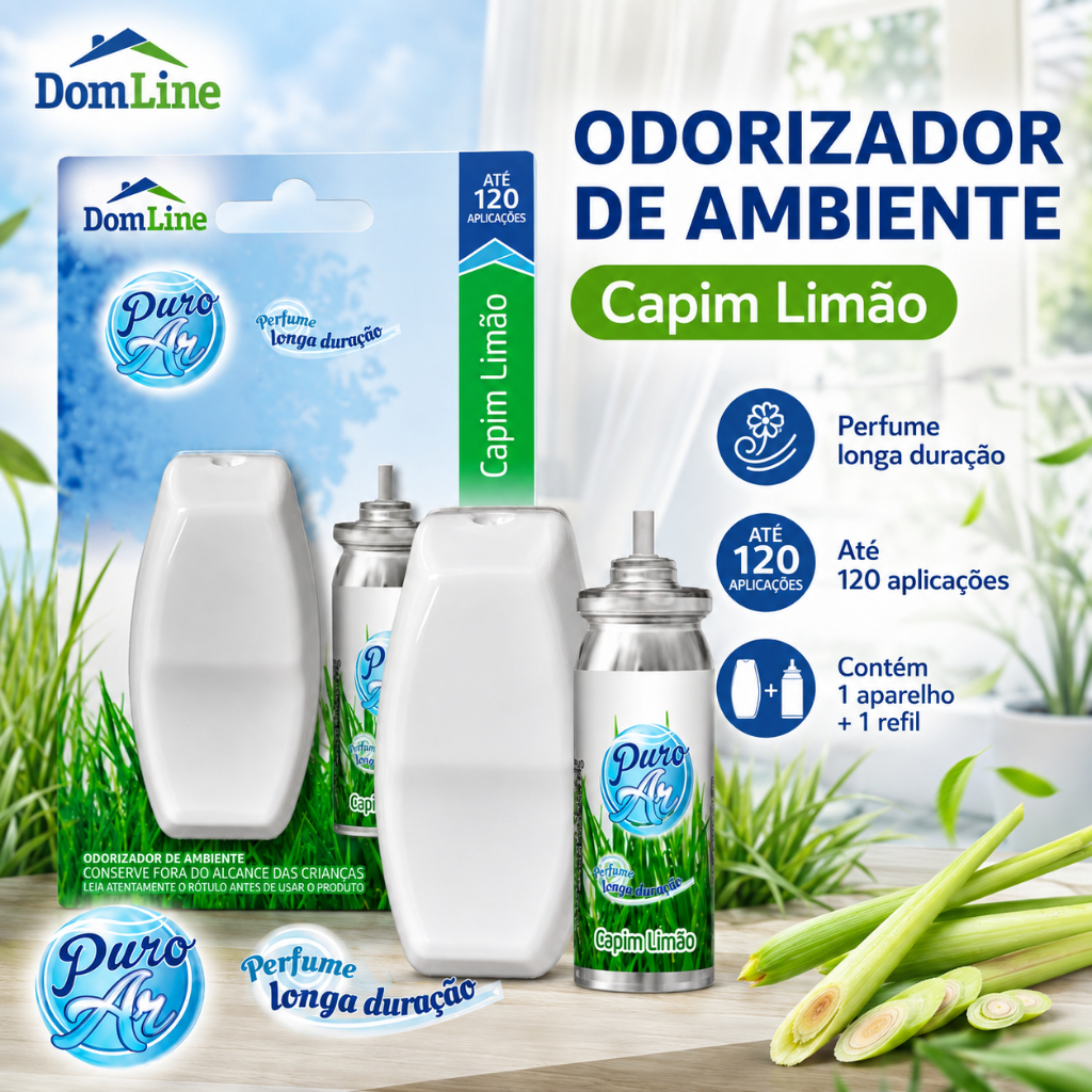 Odorizador de Ambiente Puro Ar Capim Limão 12ml Aparelho Refil Aromatizador Click Spray