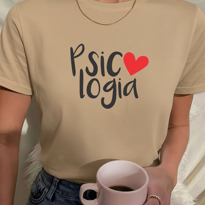 Camiseta Feminina Babylook estampa universidade faculdade psicologia coração 100% Algodão