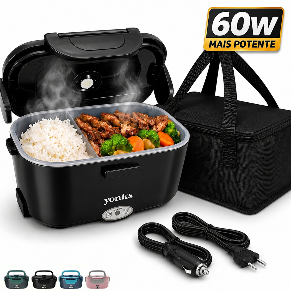 Marmita Elétrica Térmica Yonks 60W Bivolt 110V/220V Veicular 12V/24V Carro Caminhão + Bolsa Térmica