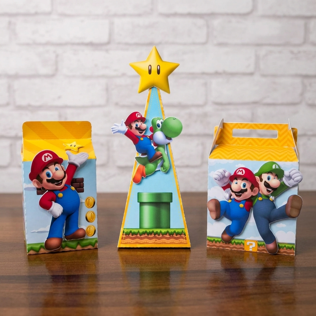 KIT de Caixinhas Super Mario Personalizadas | Lembrancinha Festa Infantil | Aplique 3D | PEGUE E MONTE