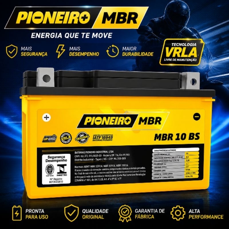 Selada Bateria Moto Cb 600f Hornet Pioneiro Mbr 10 Bs 8,6ah