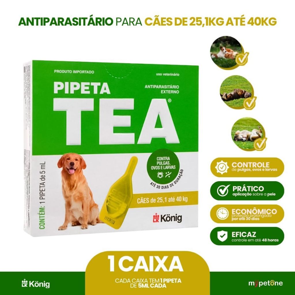 Tea Pipeta 5 mL Antiparasitário para Cães de 25,1 até 40 kg 1 Pipeta