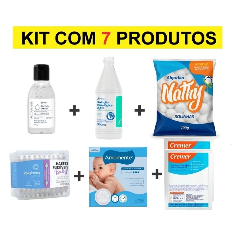 Kit Bebê Rescem Nascido Maternidade Cuidados em Casa Mãe e Bebê Pós Parto 7 Itens