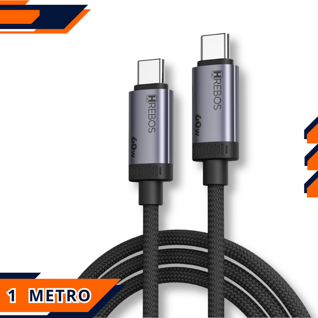 Cabo Tipo C x Tipo-C de 60w Turbo c/ 1 Metro 3.1A Reforçado - Celular Notebook Carregador e Dados