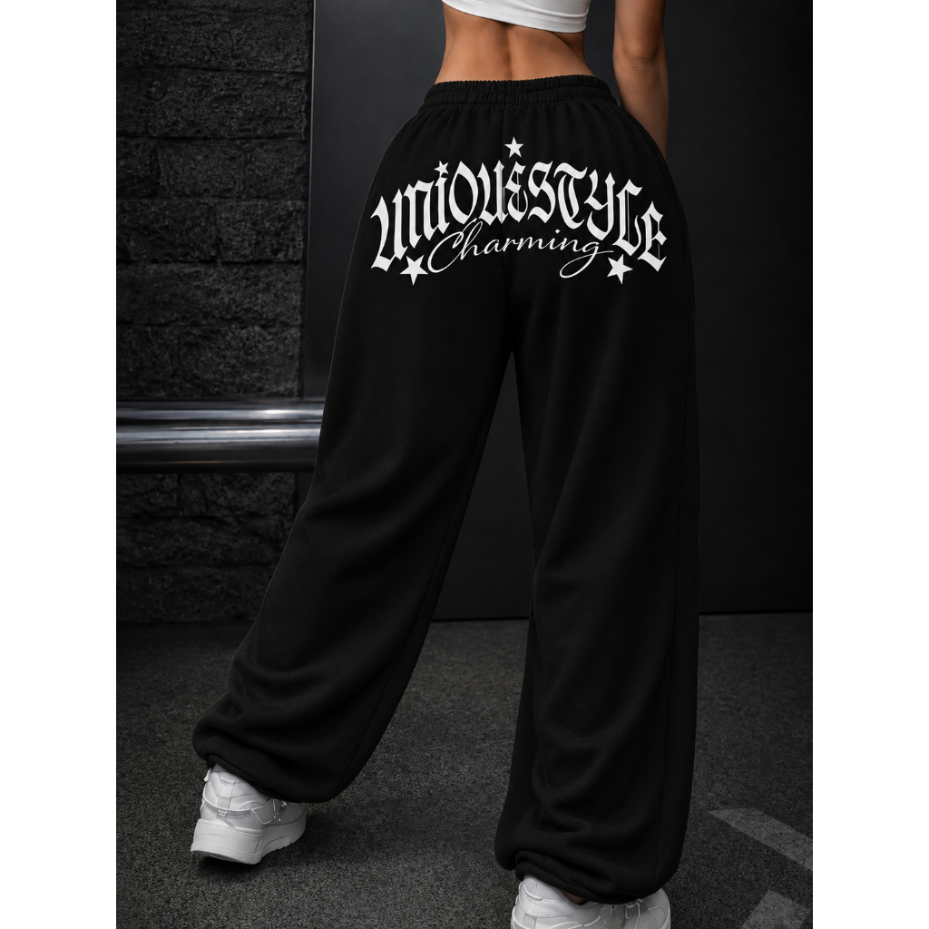 Calça Moletom Wide Leg Estilosa Premium Charming Letras Envio Rápido
