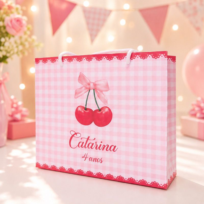 Sacolinha Sacola Personalizada | Chá de bebe | Lembrancinha Cereja cerejinha vários modelos