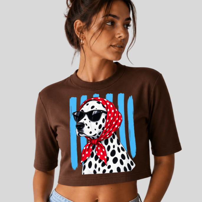 Blusa Cropped Feminina Dálmata Lenço Oversized Algodão Estampado Estiloso