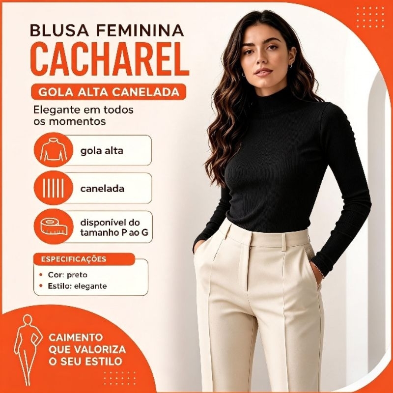 Blusa Feminina estilosa elegante cacharrel gola alta algodão canelada estica justa ao corpo basica casual roupa feminina