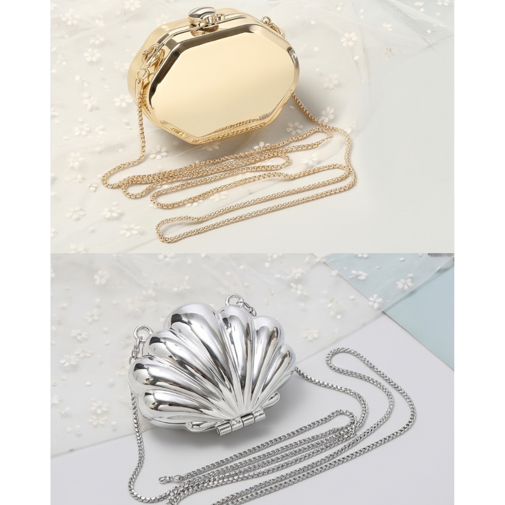 Mini Bolsa Feminina Acrílico Espelhada | Formato Maçã, concha, diamante com Espelho