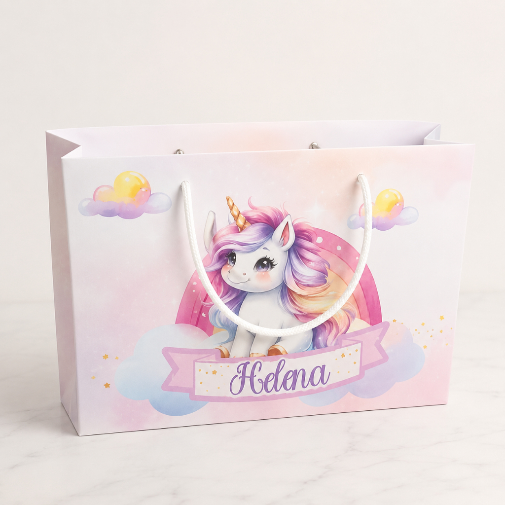 Sacolinhas Personalizadas para Aniversário Tema Unicórnio (20x15x5cm) Envio Rápido