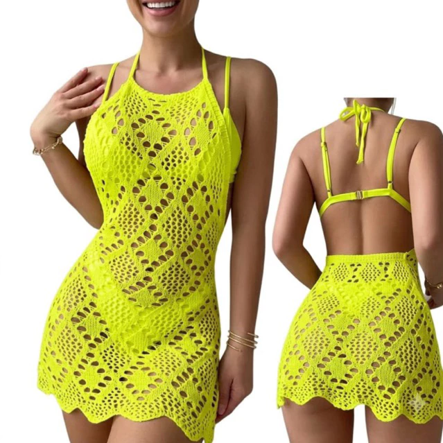 SAÍDA DE PRAIA  VERÃO  PISCINA CURTA TRICOT RENDADO LUXO❤️‍🩹 — imagem 1