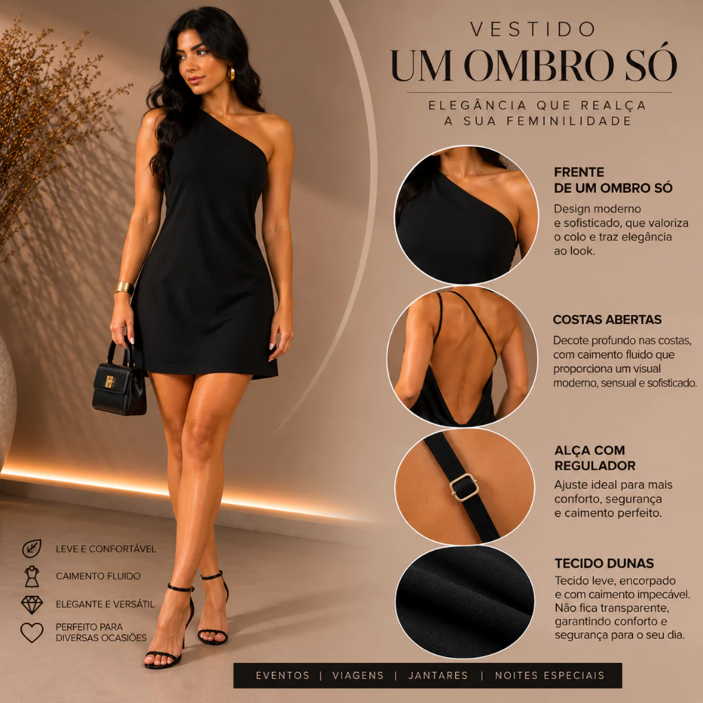 Vestido Curto Feminino Ombro Só Costas Abertas Decote Assimétrico Festa Balada Verão