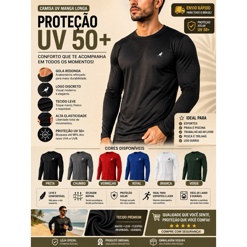 Camisa Térmica Proteção Uv 50+ Manga Longa Segunda Pele Unissex