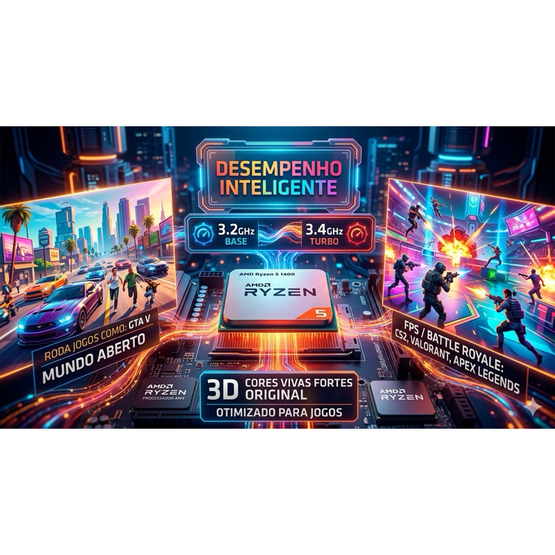 Processador AMD Ryzen 5 1400 OEM (Até 3.70GHz) - Perfeito para Jogos PC Gamer! GTA V , FiveM, CS2, Valorant e Fortnite