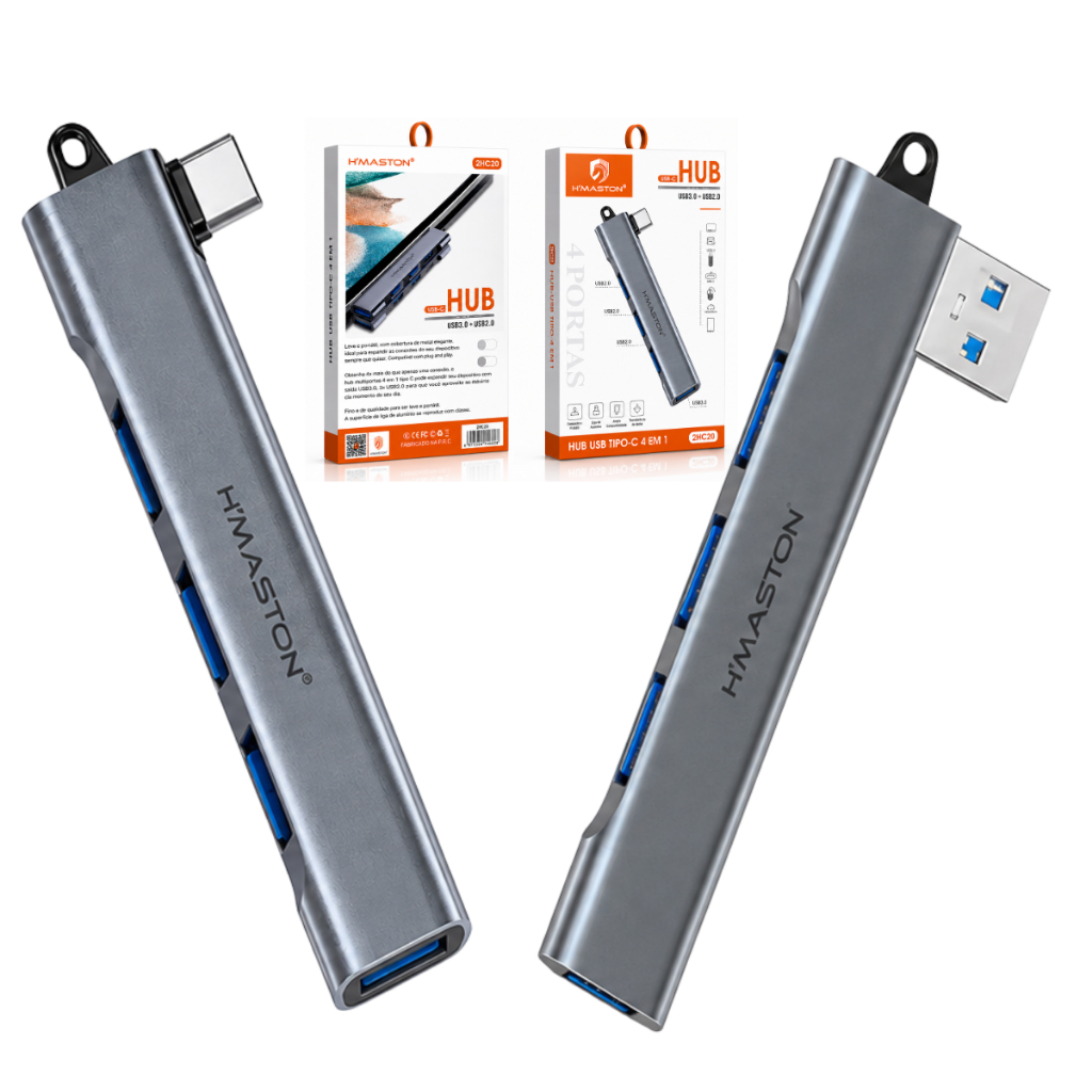 HUB USB USB3.0 OTG Type C 5Gbps Multi Splitter 4 Em 1Teclado, Mouse, Notebook, Celular, Câmera DSLR