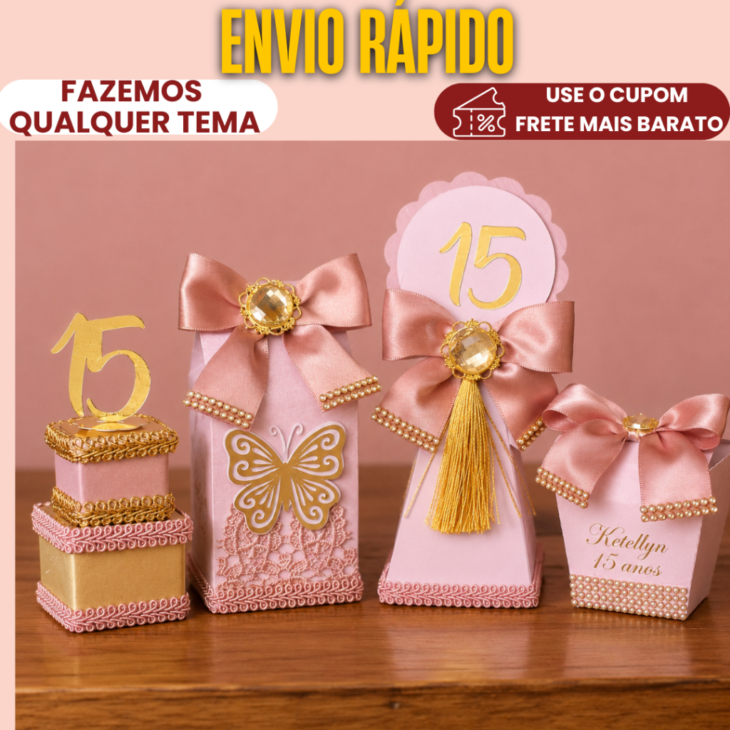 Lembrancinha Personalizada Kit Luxo Aniversario de 15 anos |MONTADO, C/ LAÇO  E COM TAG 3D/ Caixinhas