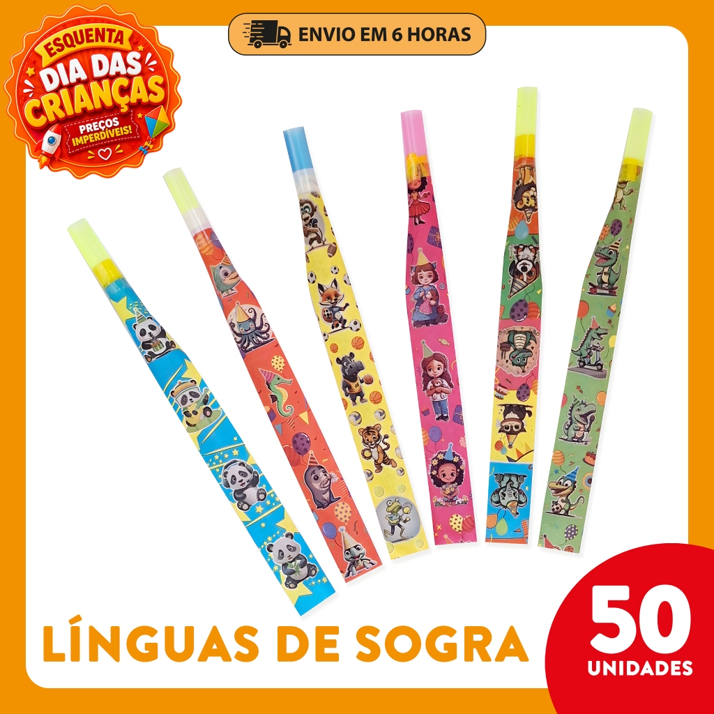 Kit 50 a 100 Línguas de Sogra Coloridas – Lembrancinha Infantil, Dia das Crianças, Sacolinha Surpresa Aniversário, Festa