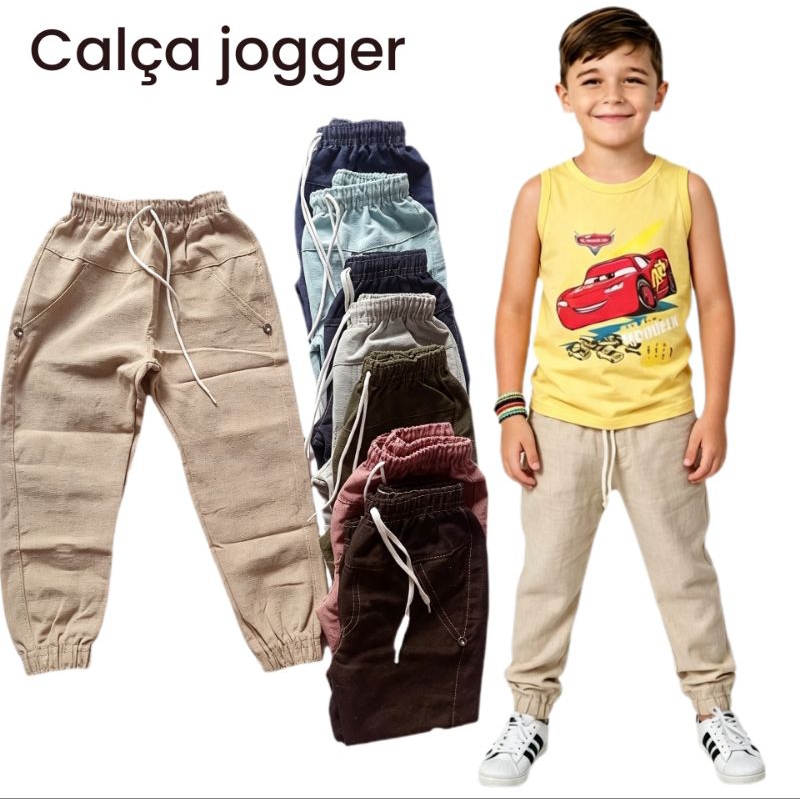 Kit 3 Calças Jogger Infantil (Fio Tinto)do 1 2 3 4 6 8 10 anos Masculino"Roupa Infantil Menino"