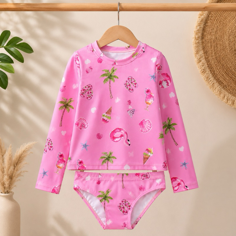 Conjunto Infantil de Praia Manga Longa com Calcinha – Estampa Sortida