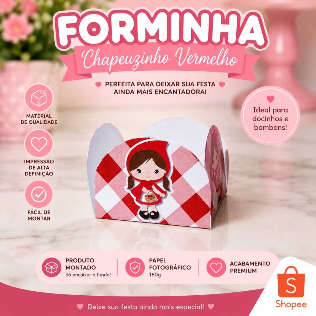 Forminha para Doces Chapeuzinho Vermelho | Forminha Brigadeiro Festa Infantil Menina | Decoração Aniversário