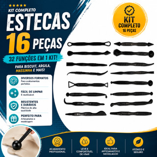 Kit Estecas 16 Peças para Biscuit 32 Funções Ferramentas para Argila Massinha Artesanato