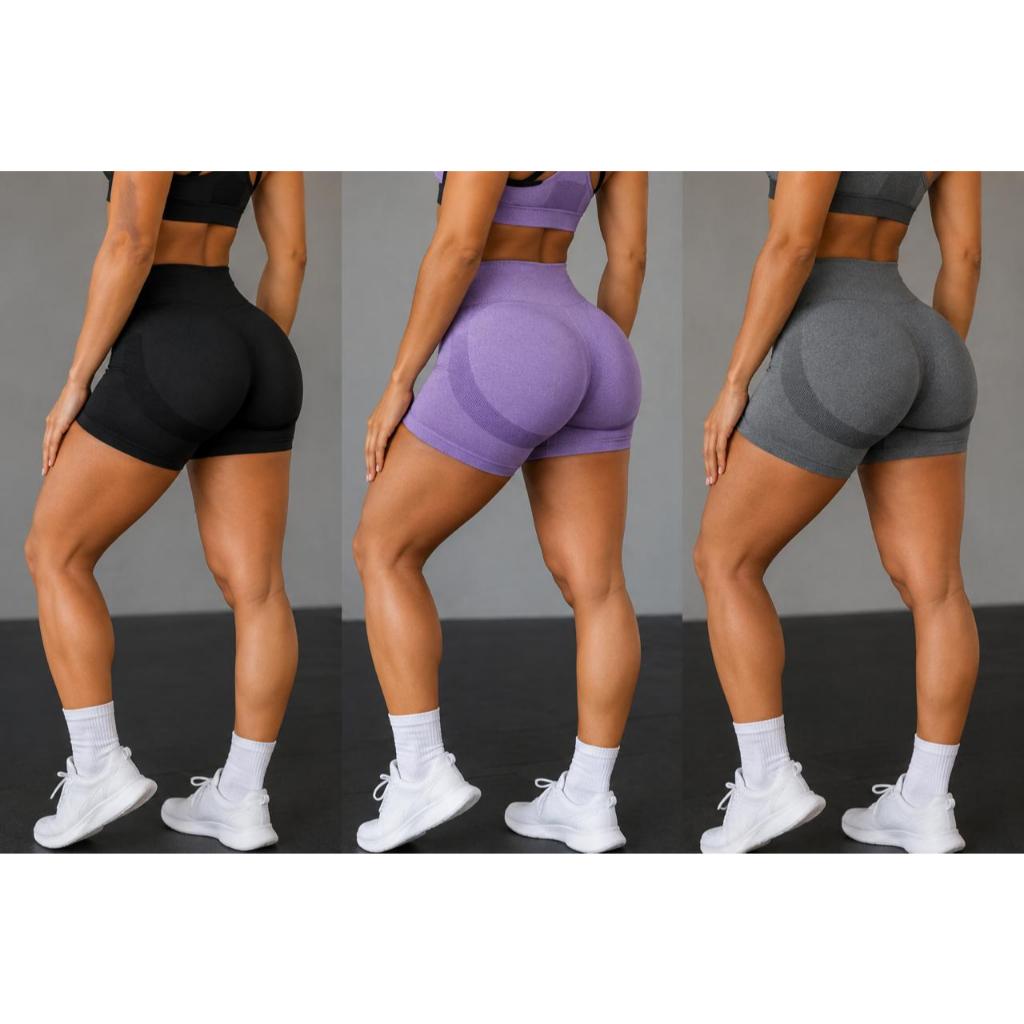 Kit 3 Short Feminino Legging Alta Modeladora Academia Yoga Fitness E Opção De Unidade Separada