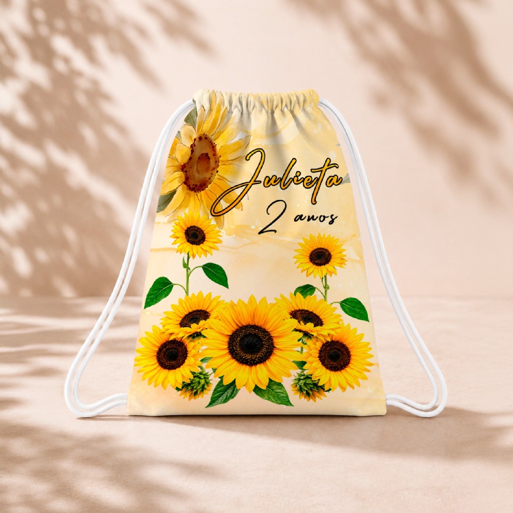 10 Mochila Personalizada 18x26 Sacolinhas Festa Aniversário Lembrancinha Girassol