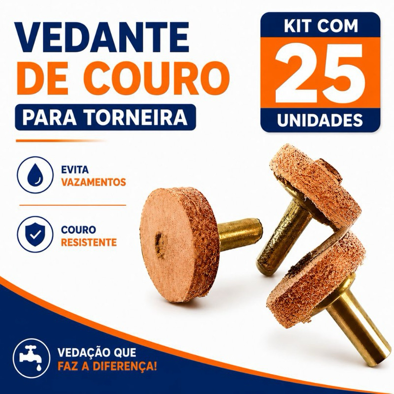 Kit 25 Vedante Couro e Metal 1/2 - 3/4 Registro Torneira Vazamento Courinho Obra Reparo Materiais Construção