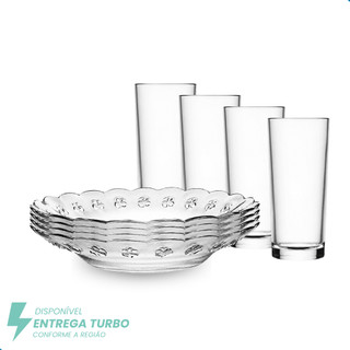 Aparelho de Jantar 8 Peças – 4 Copos e 4 Pratos Fundos Conjunto Para Almoço e Jantar