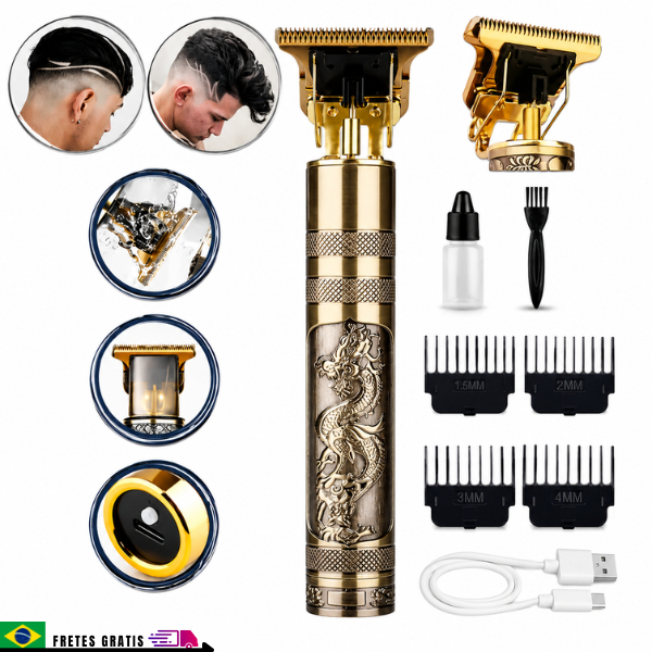 Máquina de Corte Profissional T9 Trimmer Recarregável USB + 4 Pentes