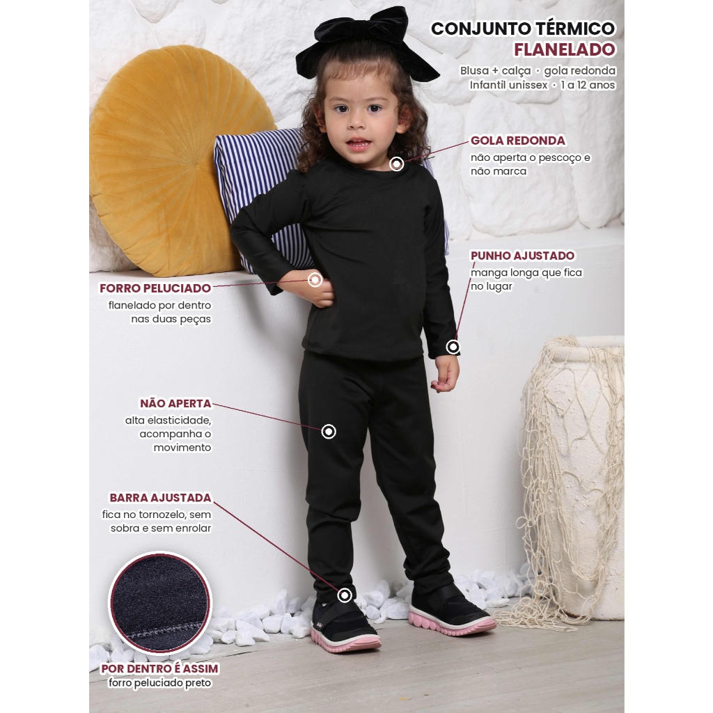 Conjunto Térmico Infantil Escolar Menina Menino Segunda Pele Unissex Escolar Inverno Frio Quentinho