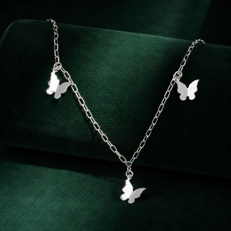 Choker Borboletas Geométricas Prata 925 Feminina Delicada