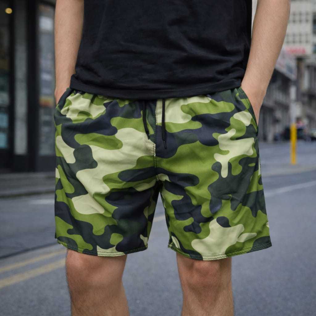Shorts Tactel Masculino Estampado Camuflado Militar Bermuda Elastano Streetwear Masculina Treino