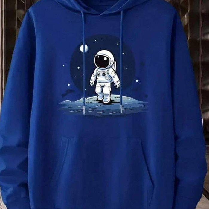 Moletom cangurú estampado astronauta moletom unissex confortavél com capuz ajustavél e bolso