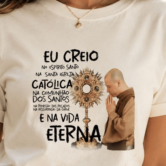 Camiseta Feminina Católica Frei Gilson São Miguel Arcanjo Quaresma 4 da Manhã 100% Algodão