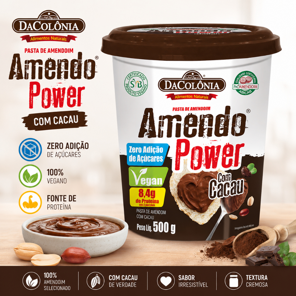 Pasta Integral de Amendoim Com Cacau Amendo Power 500g