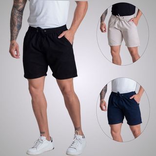 Kit 3 Short Sarja Brim Masculino Bermuda Curta Mauricinho Premium