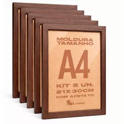 Moldura para Certificado A4 Kit 5 Molduras de Parede ou de Mesa Moldura com Acetato Cores Variadas