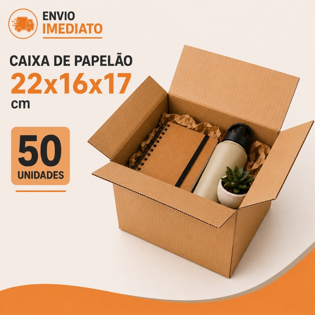 50 Caixas de Papelão E-commerce 22x16x17 cm