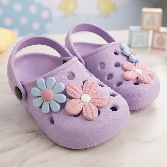 Clog Infantil Rosa Babuche Flores Sandália Menina Calçado Lúdico