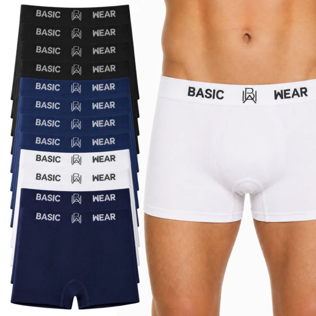 Kit 12 Cuecas Masculinas Boxer Basic Wear | Confortáveis, Elásticas e Sem Costura