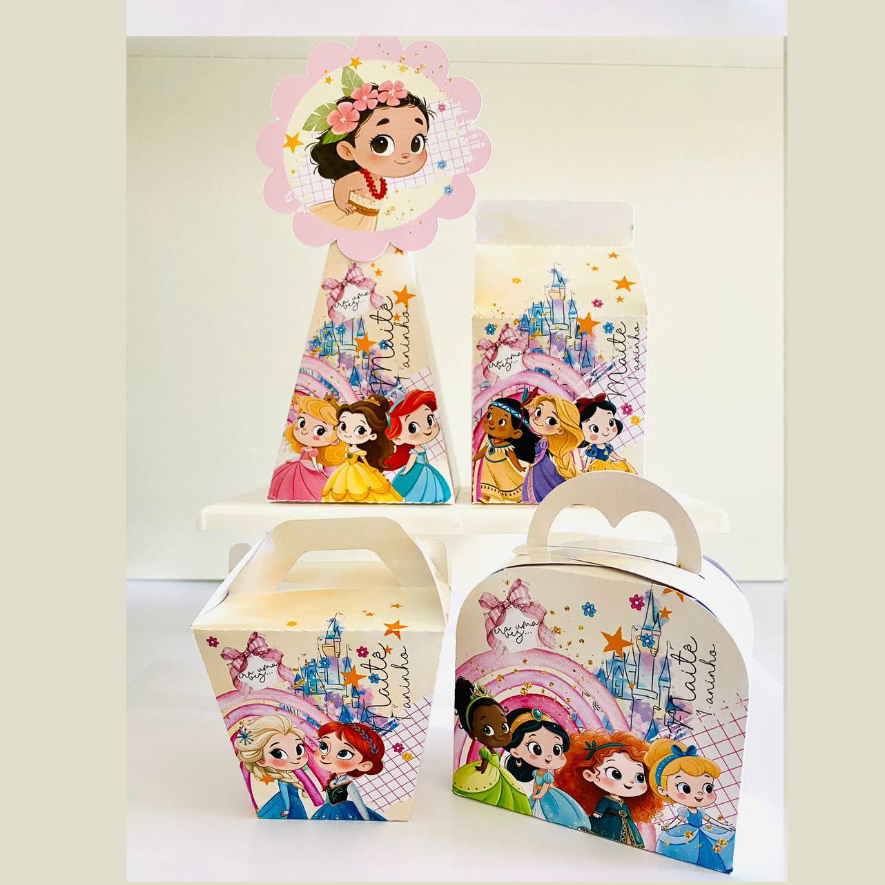 ⭐ Kit Caixinhas Personalizadas Princesas Cute - Caixinhas festa infantil