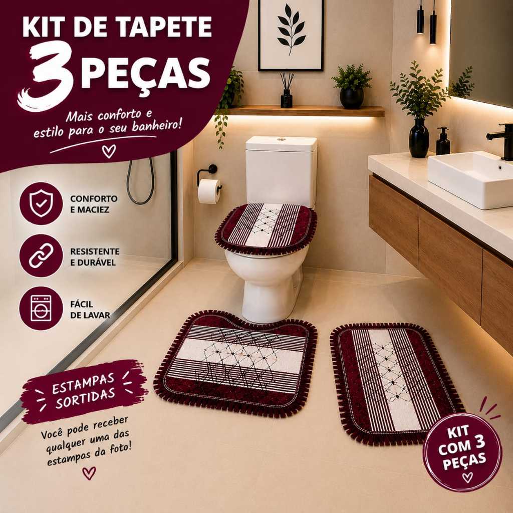 Kit Tapete de Banheiro 3 Peças Jogo de Banheiro Decorativo com Franja Moderno